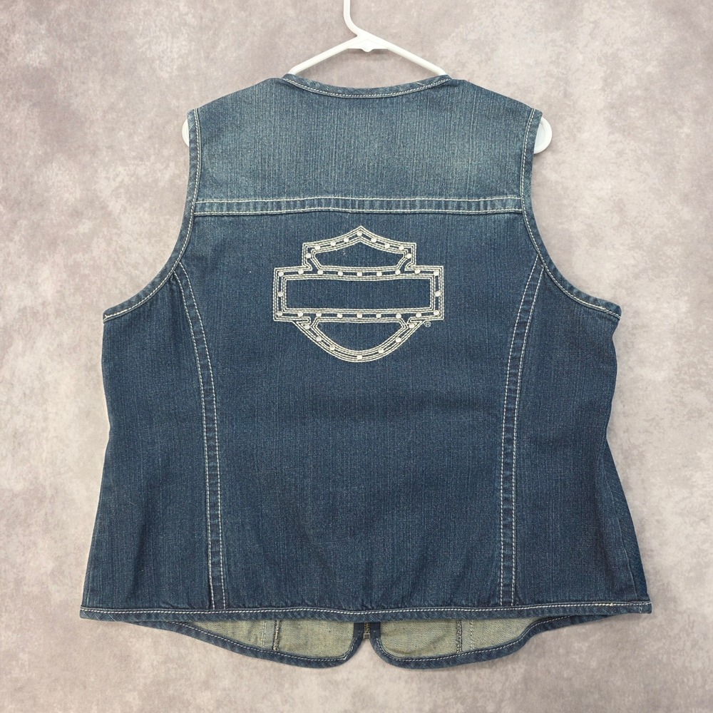 Harley Davidson Women 2W Denim Jean Vest Motorcycle CORE EMBELLISHED 99123-15VW - Picture 8 of 11